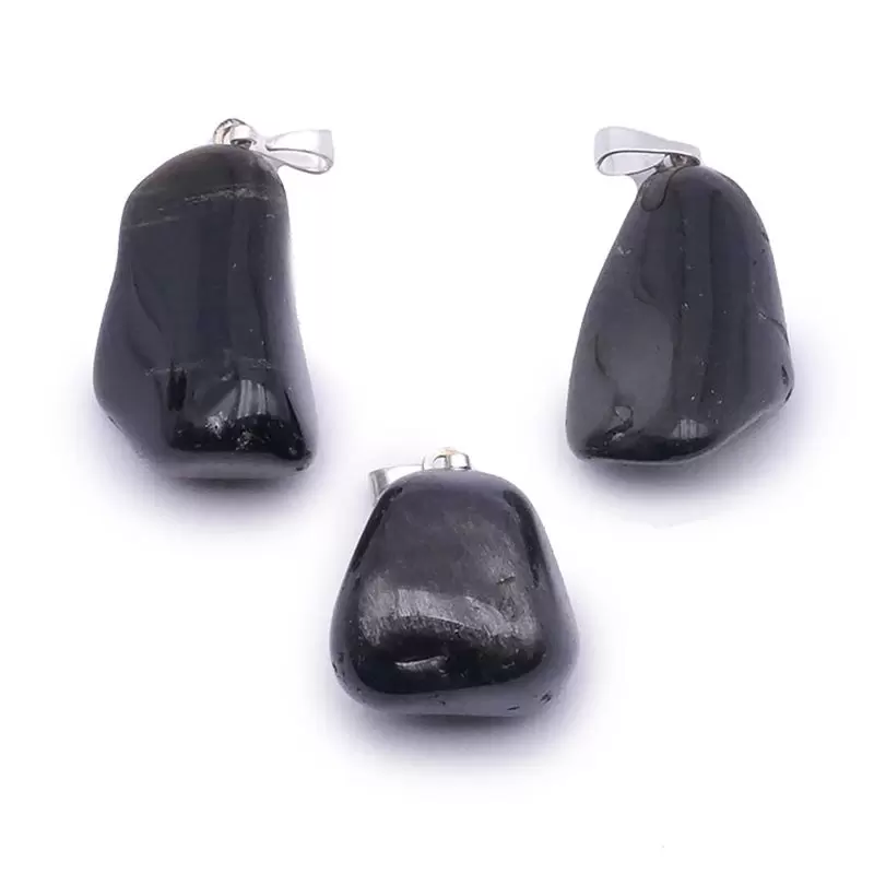 Pendentif Pierre roulée en Obsidienne Argentée - Les Merveilles