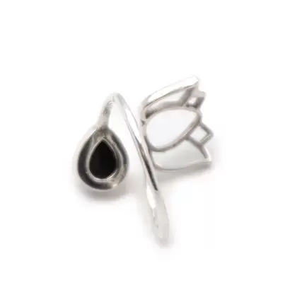 Bague « Lotus » réglable avec gemme Obsidienne Noire