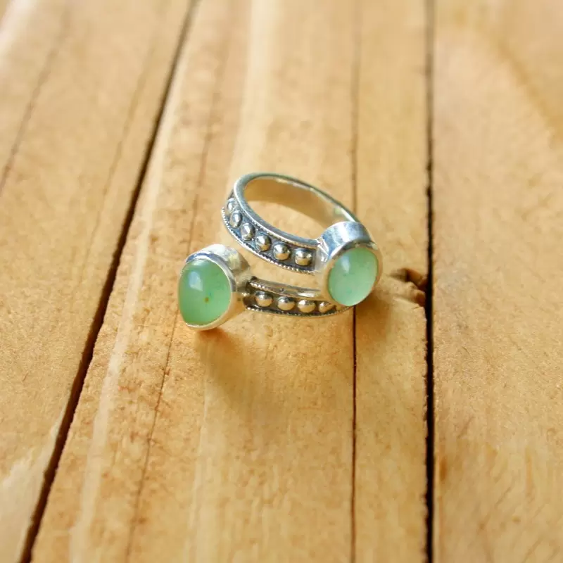 Bague « Xéna » réglable en Argent 925 et Aventurine verte - Les