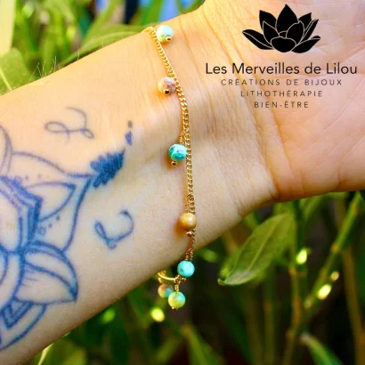 Bracelet Léna en Turquoise du Pérou & Plaqué Or - Les
