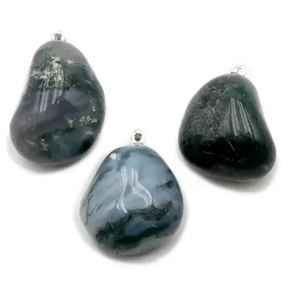 Pendentif Pierre roulée en Agate Mousse - Les Merveilles de