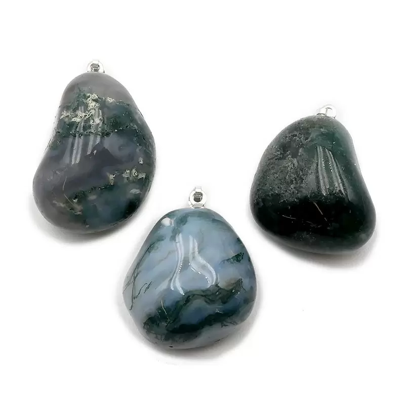 Pendentif Pierre roulée en Agate Mousse - Les Merveilles de