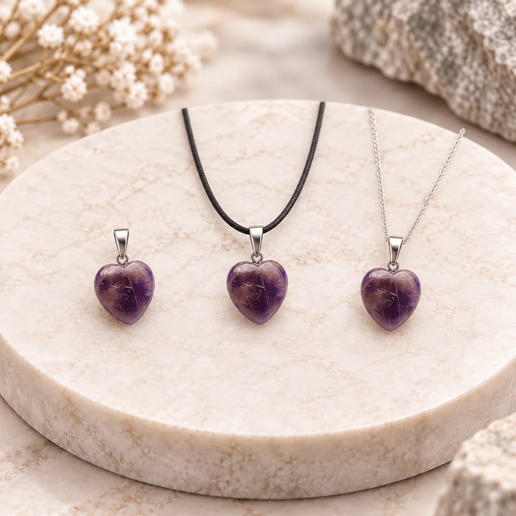 Pendentif cœur en améthyste du Brésil — Grade A