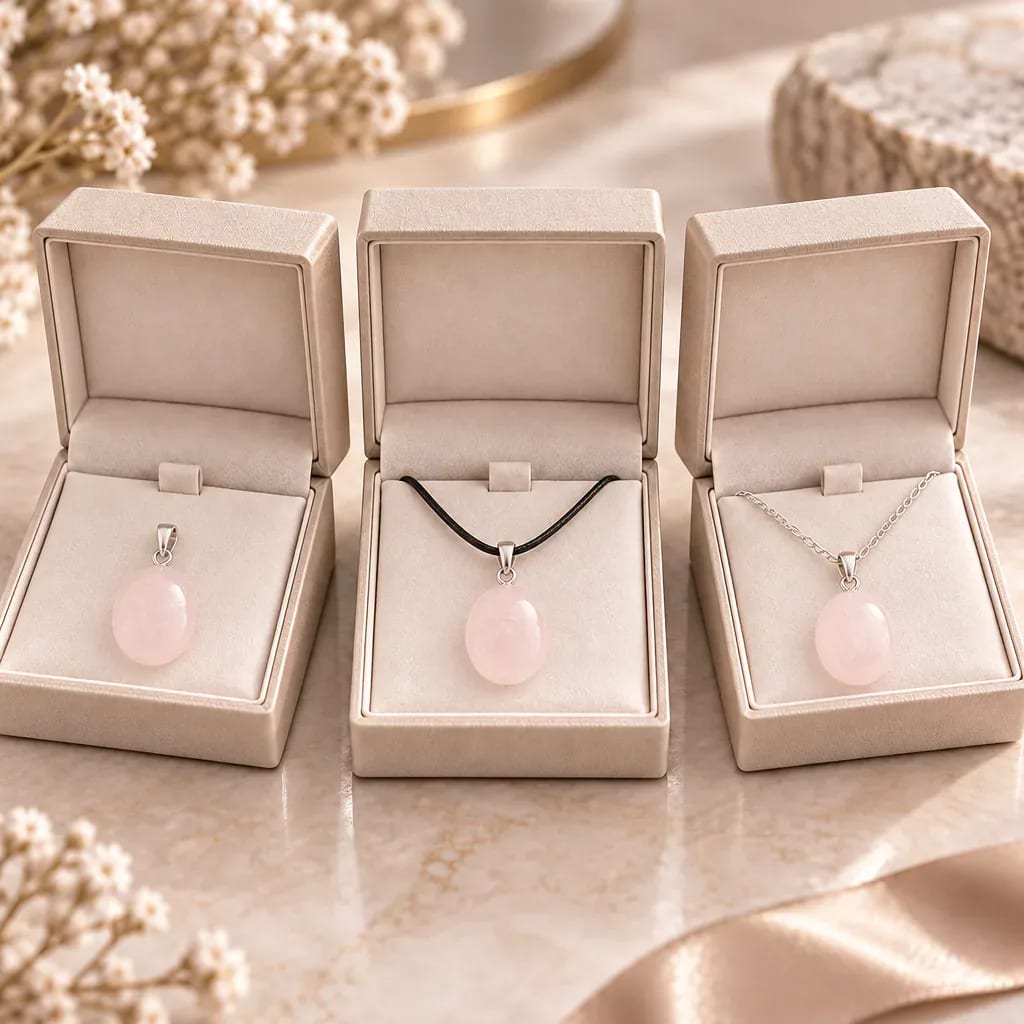 Pendentif pierre roulée en quartz rose du Brésil · Grade A
