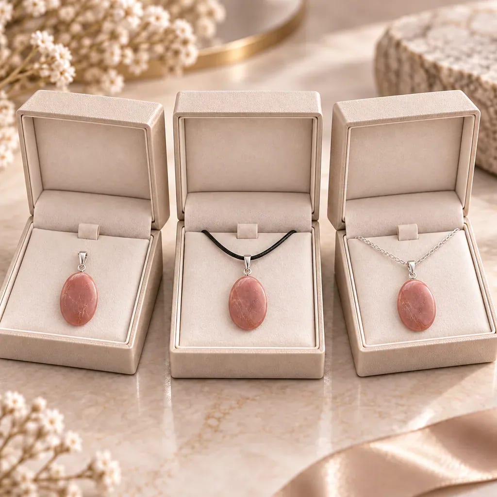 Pendentif pierre roulée en pierre de lune rose d’Inde · Grade A