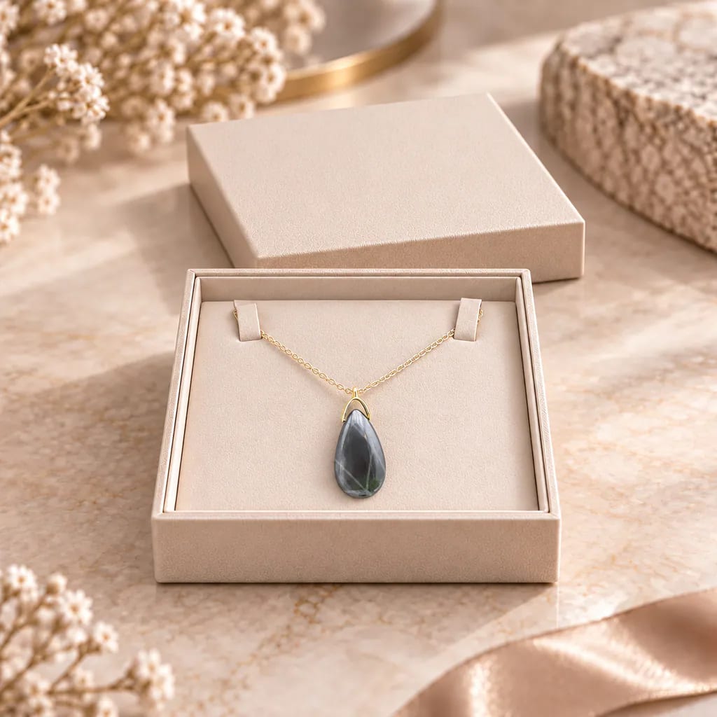 Collier sautoir en hématite de Chine — pendentif 35 mm — Grade A+
