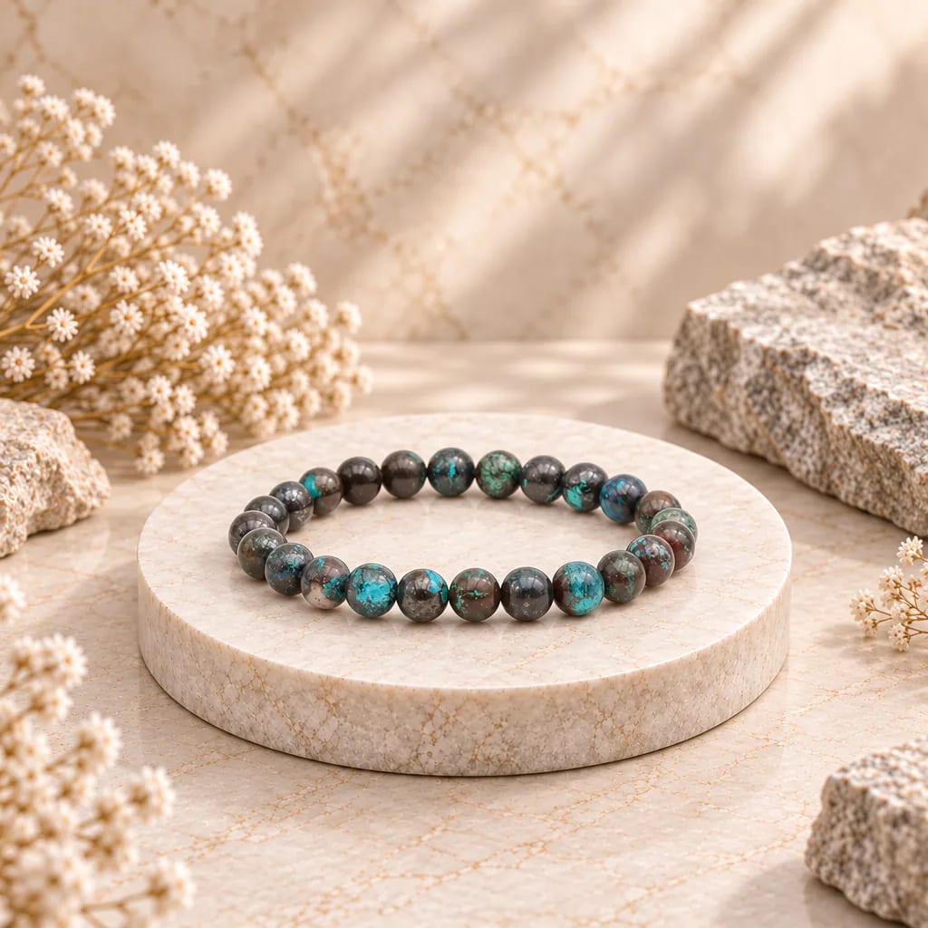 Bracelet à boules en chrysocolle du Congo-Kinshasa · 8 mm — Grade A+