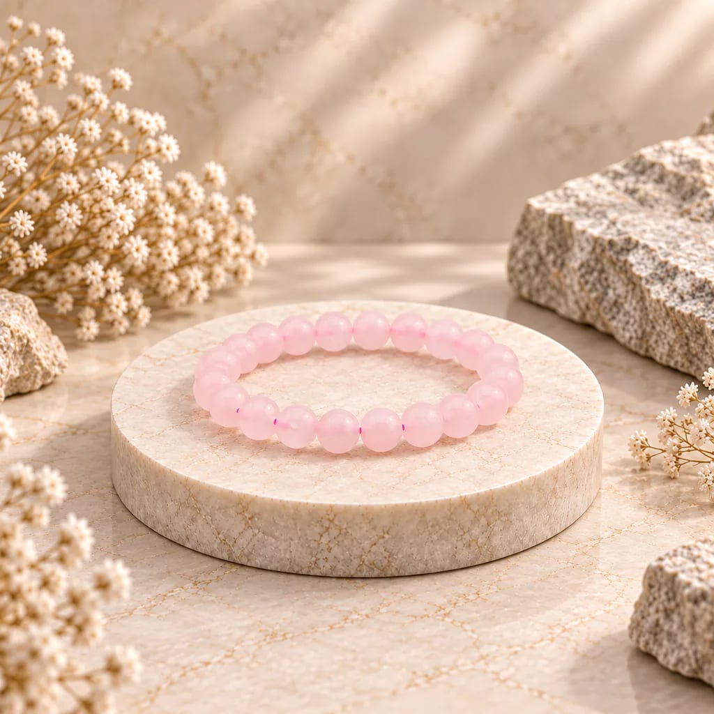 Bracelet à boules en quartz rose du Brésil — 8 mm — Grade A