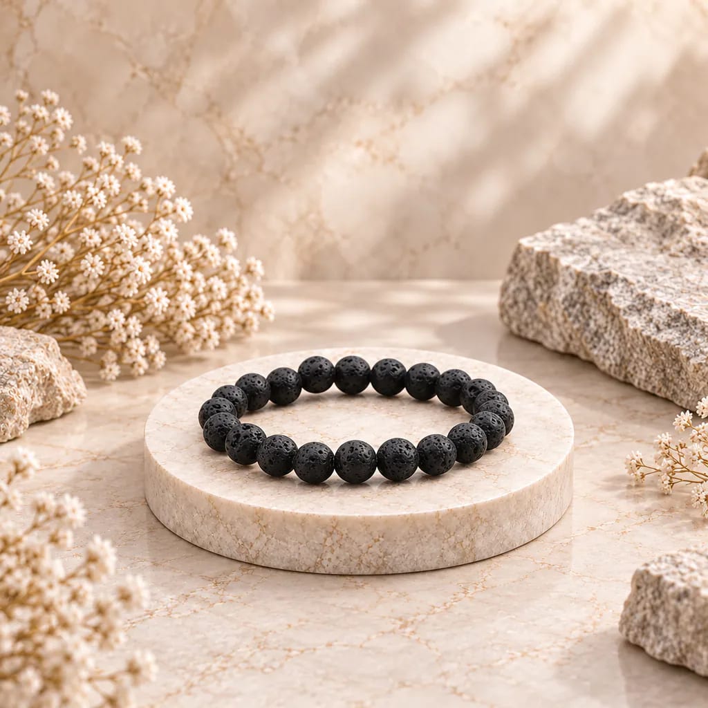 Bracelet à boules en pierre de lave de Chine — 8 mm — Grade A