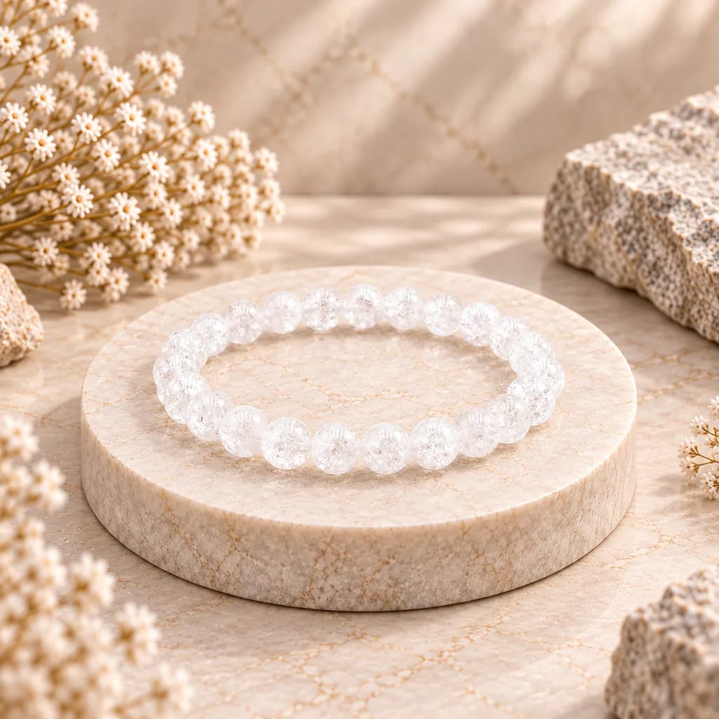 Bracelet à boules en cristal de roche « crack » du Brésil — 8 mm — Grade A