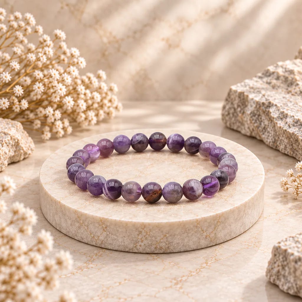 Bracelet à boules en améthyste rubanée du Brésil — 8 mm — Grade A