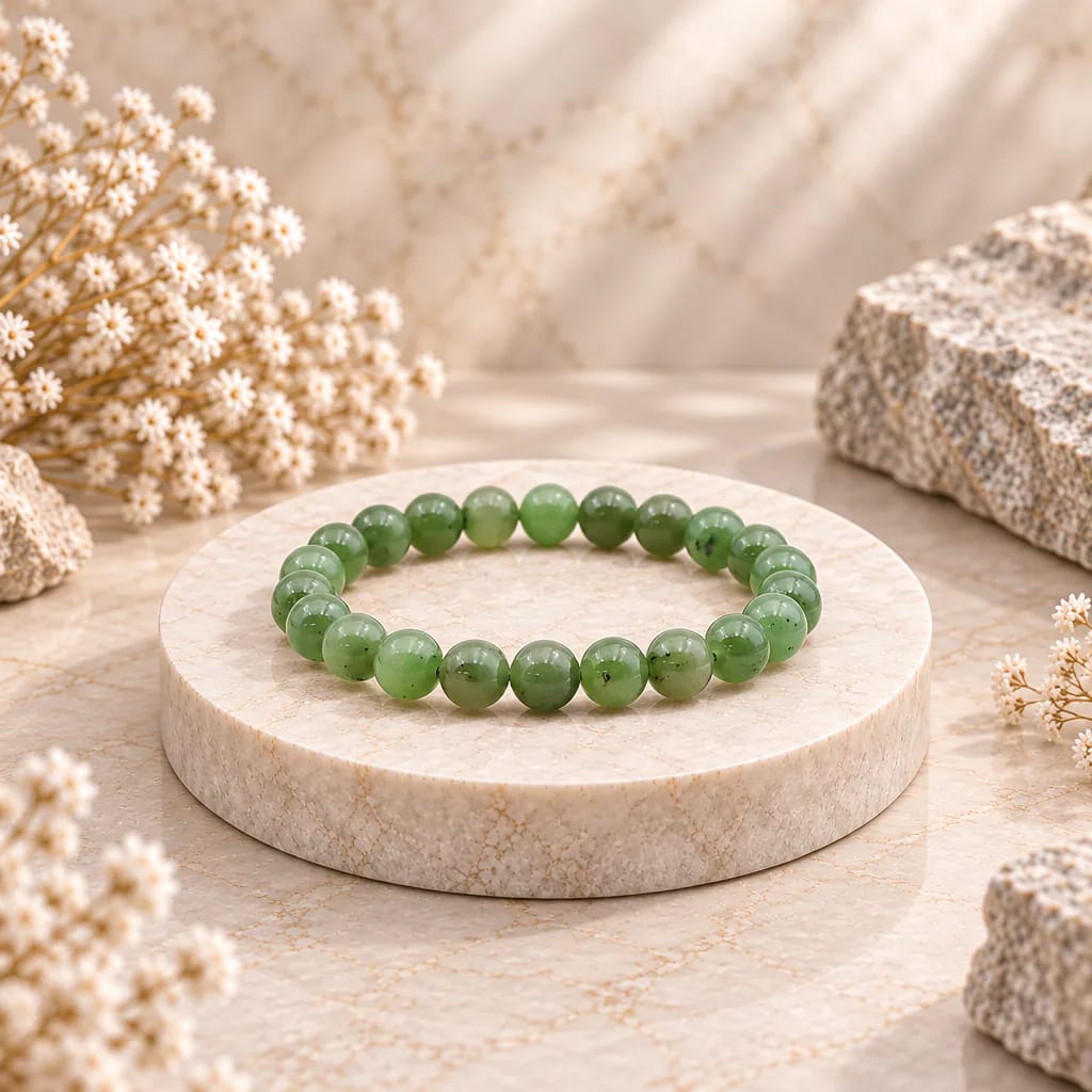 Bracelet à boules en jade néphrite du Canada — 8 mm — Grade A
