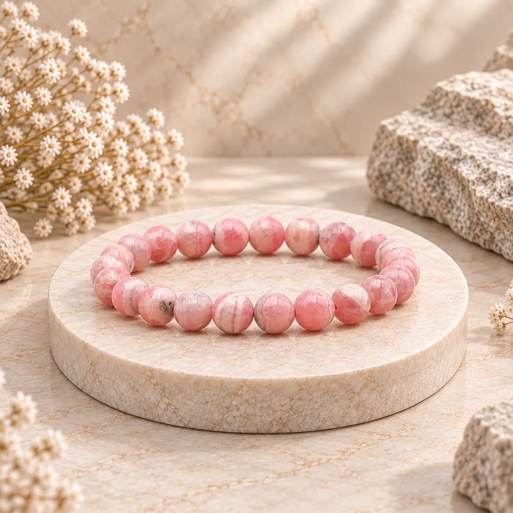Bracelet à boules en rhodochrosite d’Argentine — 8 mm — Grade AA