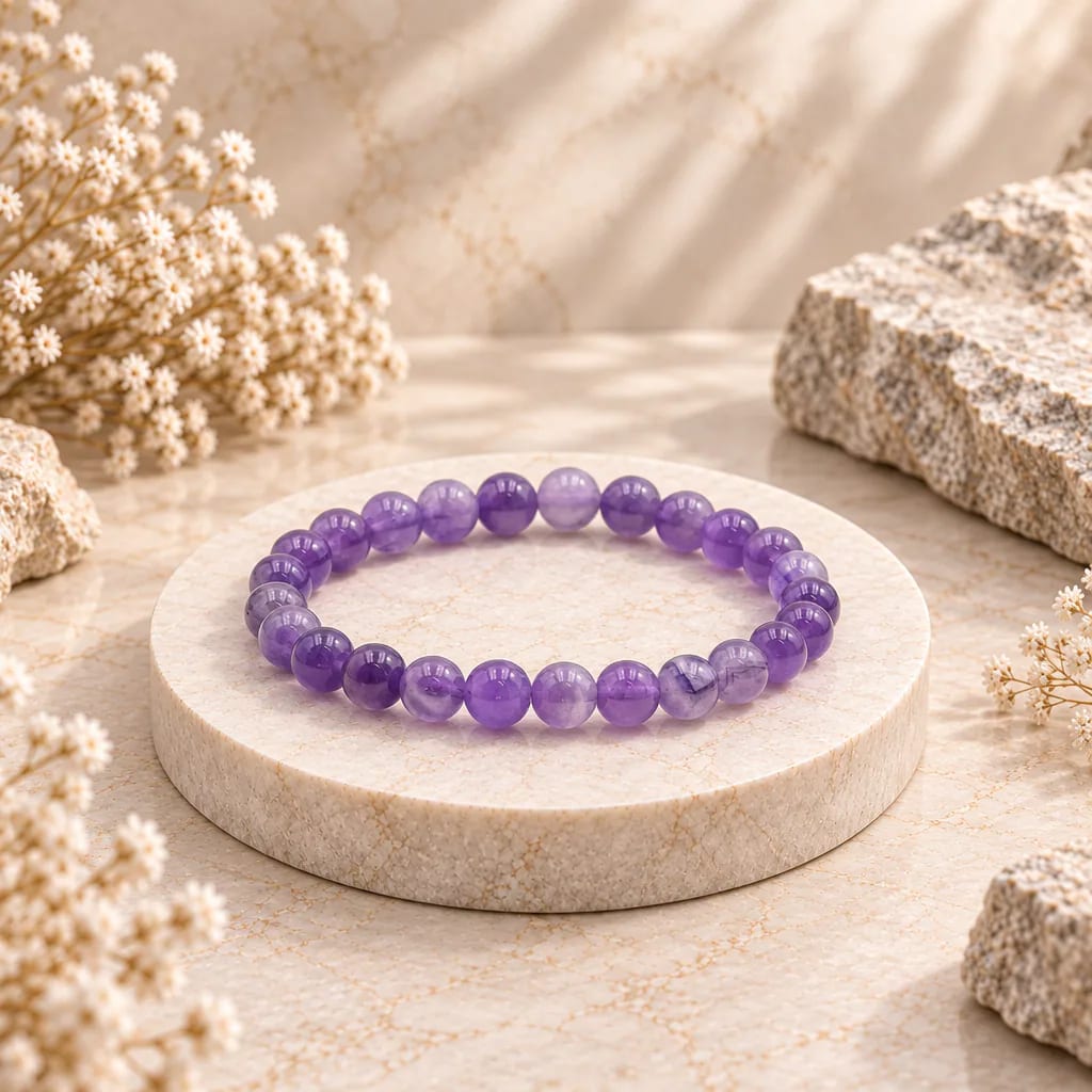 Bracelet à boules en améthyste claire du Brésil — 8 mm — Grade A+