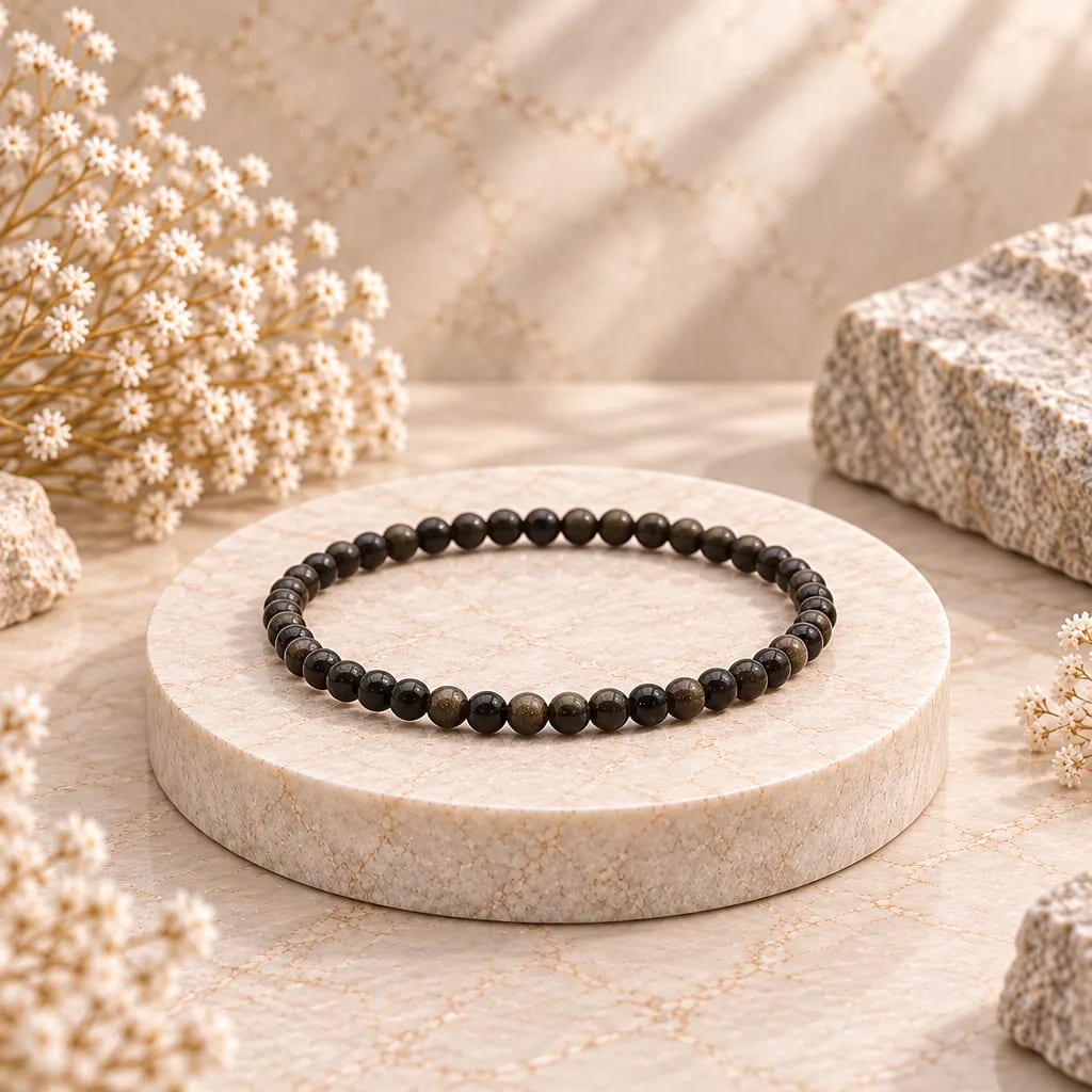 Bracelet à boules en Obsidienne dorée · 4 mm · Mexique · Grade A