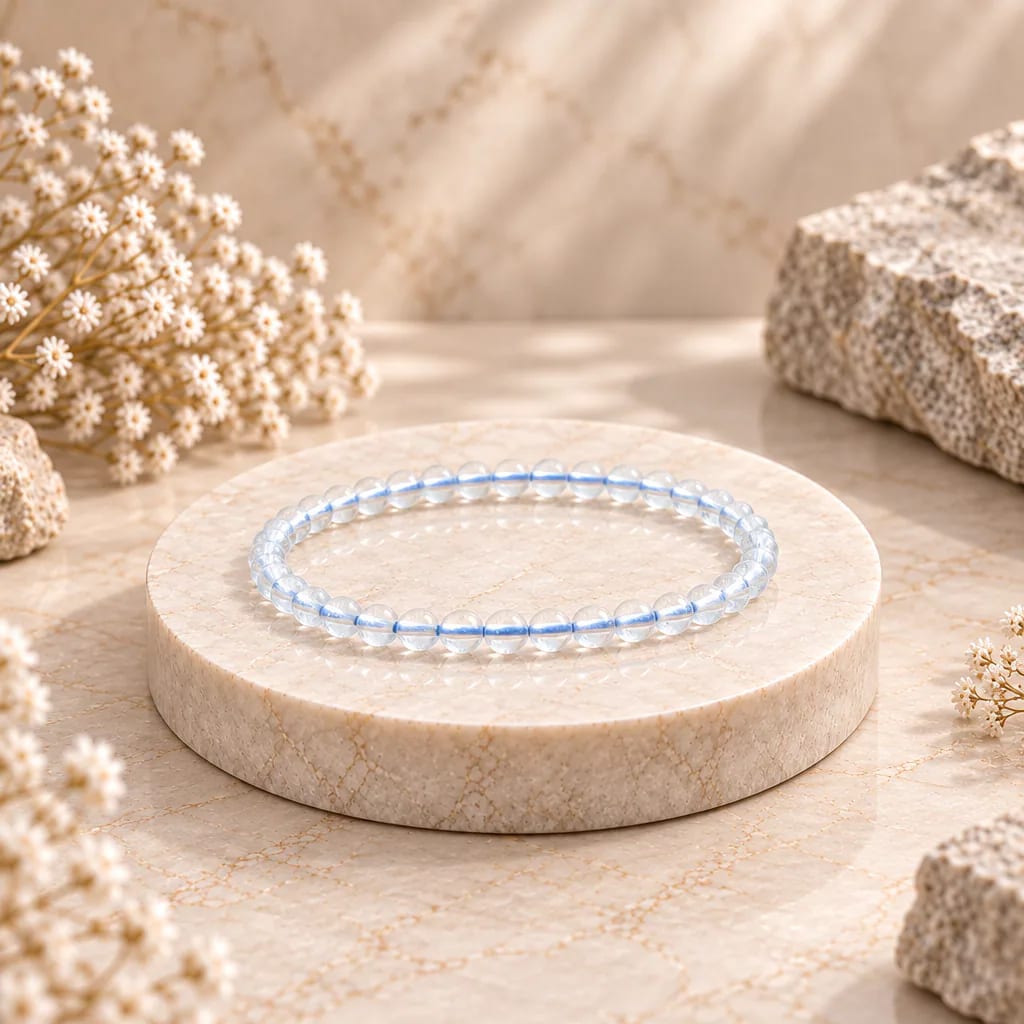 Bracelet à boules en Topaze bleue · 4 mm · Brésil · Grade AA