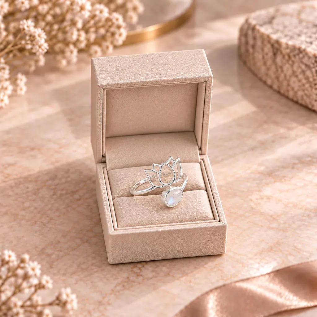 Bague lotus en Péristérite · Inde · Grade AA