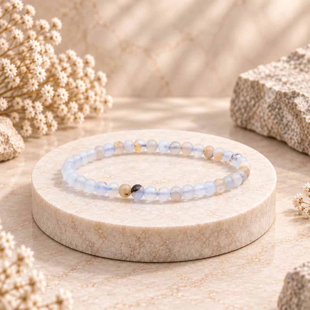 Bracelet à boules en Calcédoine bleue (sur Guangue) · 6 mm · Namibie · Grade A