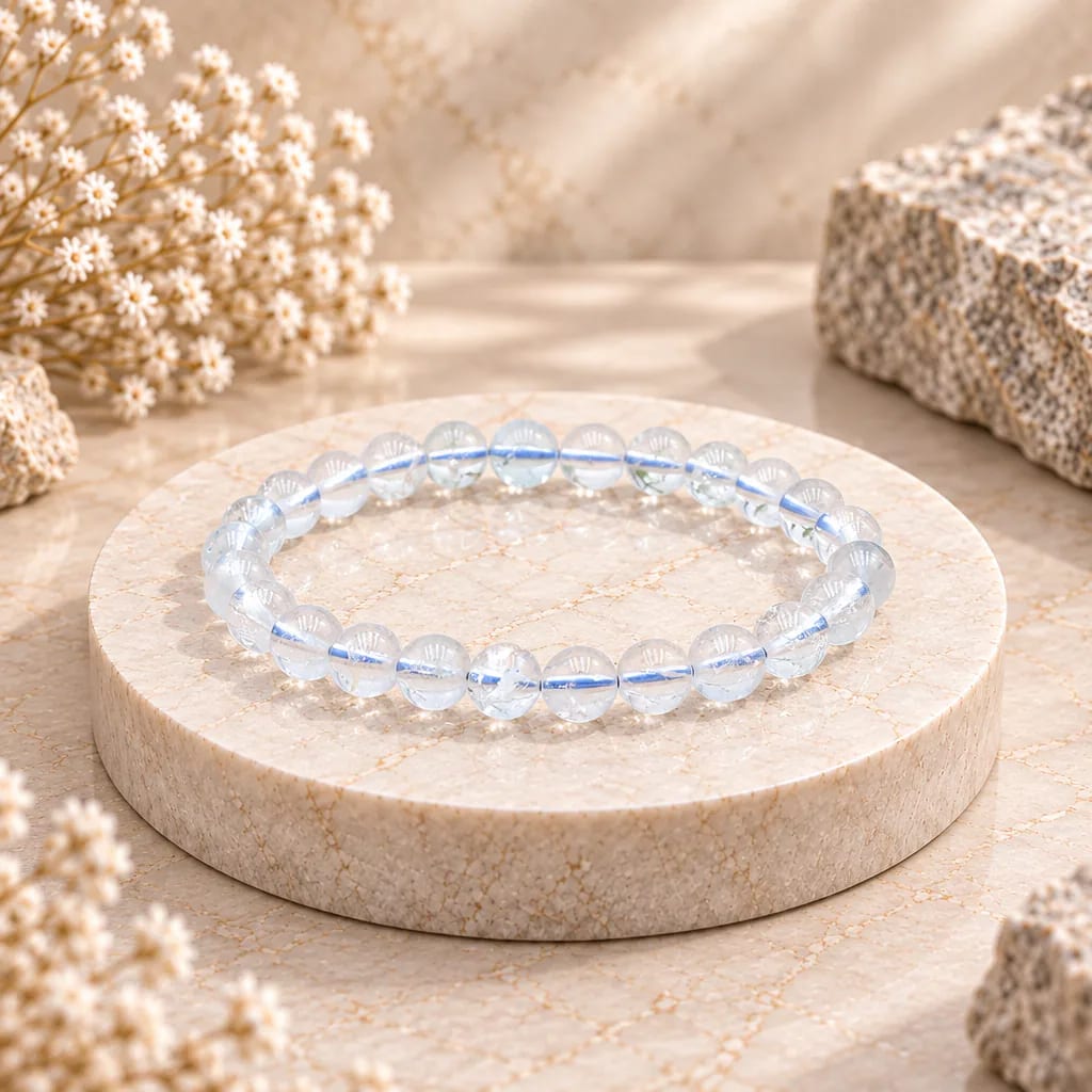 Bracelet à boules en Topaze bleue · 6 mm · Brésil · Grade AA