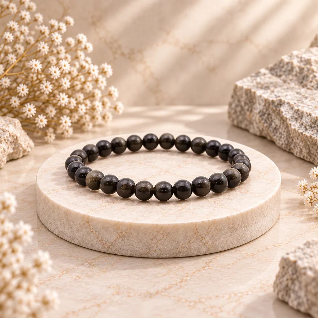 Bracelet à boules en Obsidienne dorée · 6 mm · Mexique · Grade A