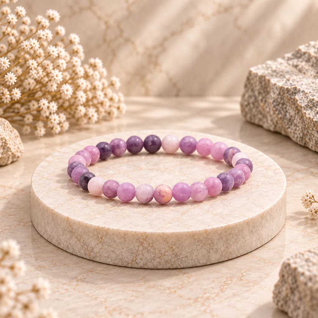 Bracelet à boules en Lépidolite · 6 mm · Madagascar · Grade A+
