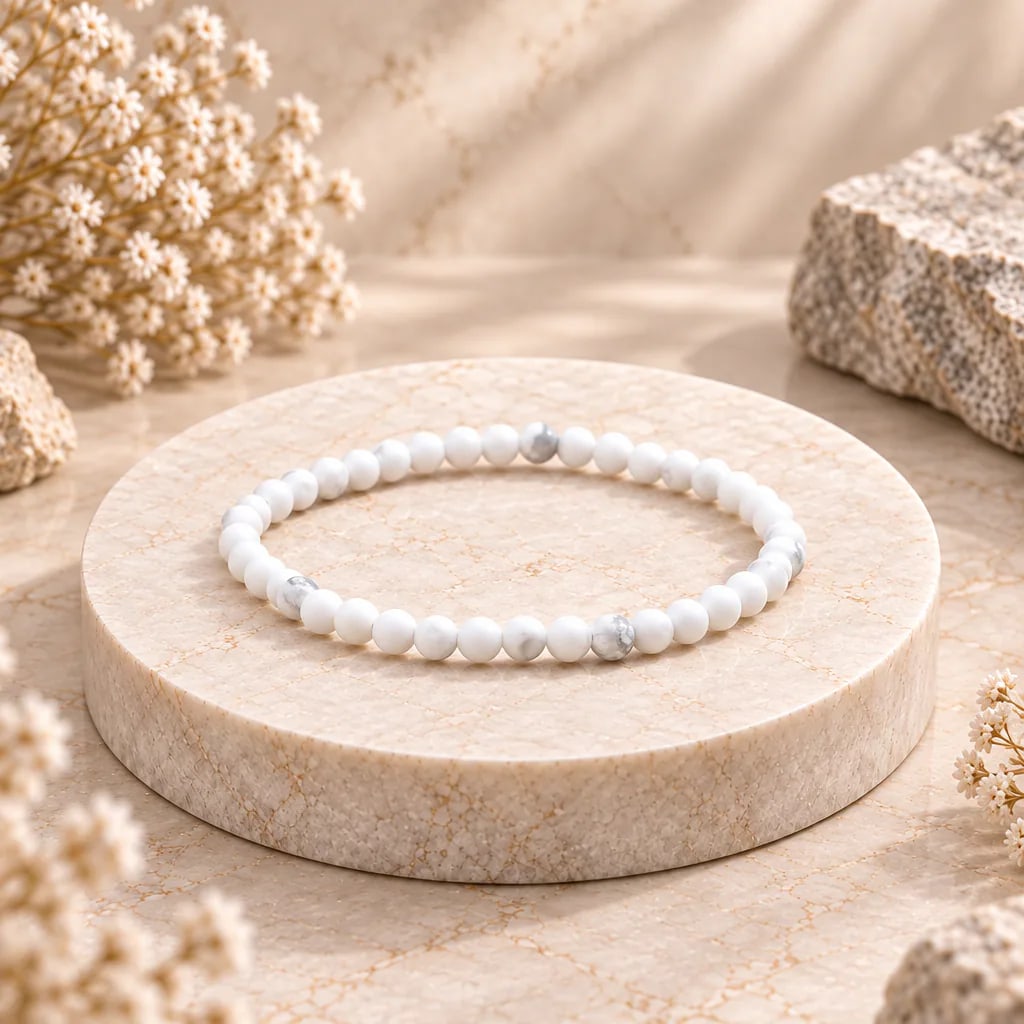 Bracelet à boules en Howlite blanche · 4 mm · Zimbabwe · Grade A, vue 1