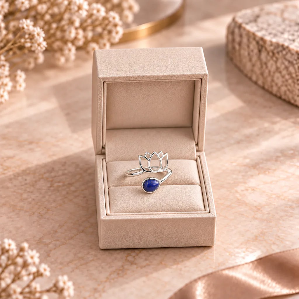 Bague lotus en Lapis Lazuli · Afghanistan · Grade AA, vue 1