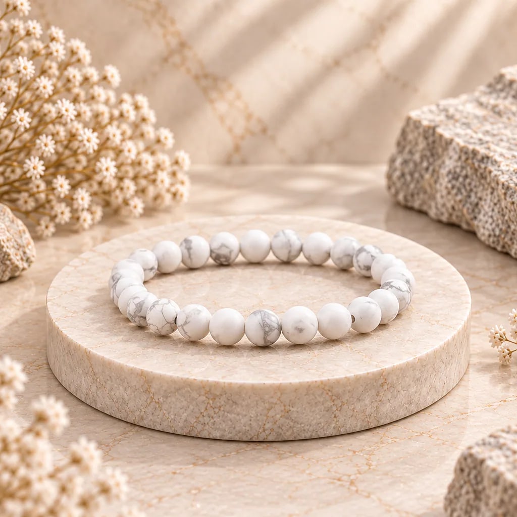 Bracelet à boules en Howlite blanche · 6 mm · Zimbabwe · Grade A, vue 1