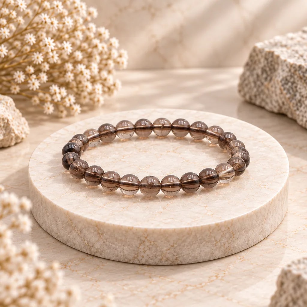 Bracelet à boules en Cristal de roche « fumé » · 6 mm · Brésil · Grade A, vue 1