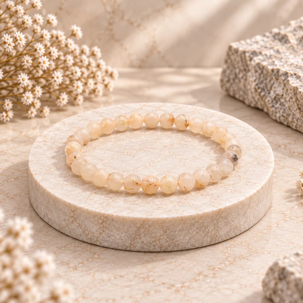 Bracelet à boules en Cristal de roche « rutilé » · 6 mm · Brésil · Grade A, vue 1