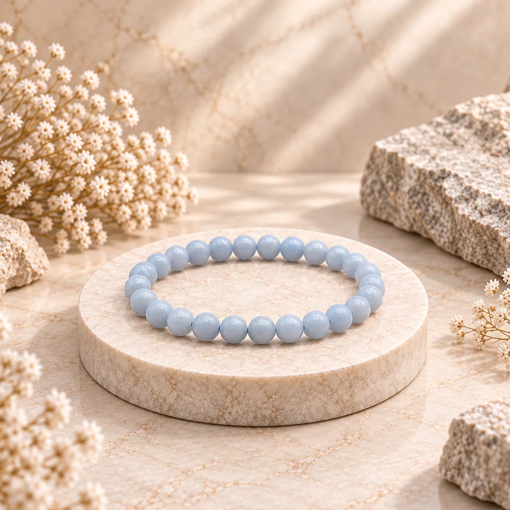 Bracelet à boules en Angélite · 6 mm · Pérou · Grade A, vue 1