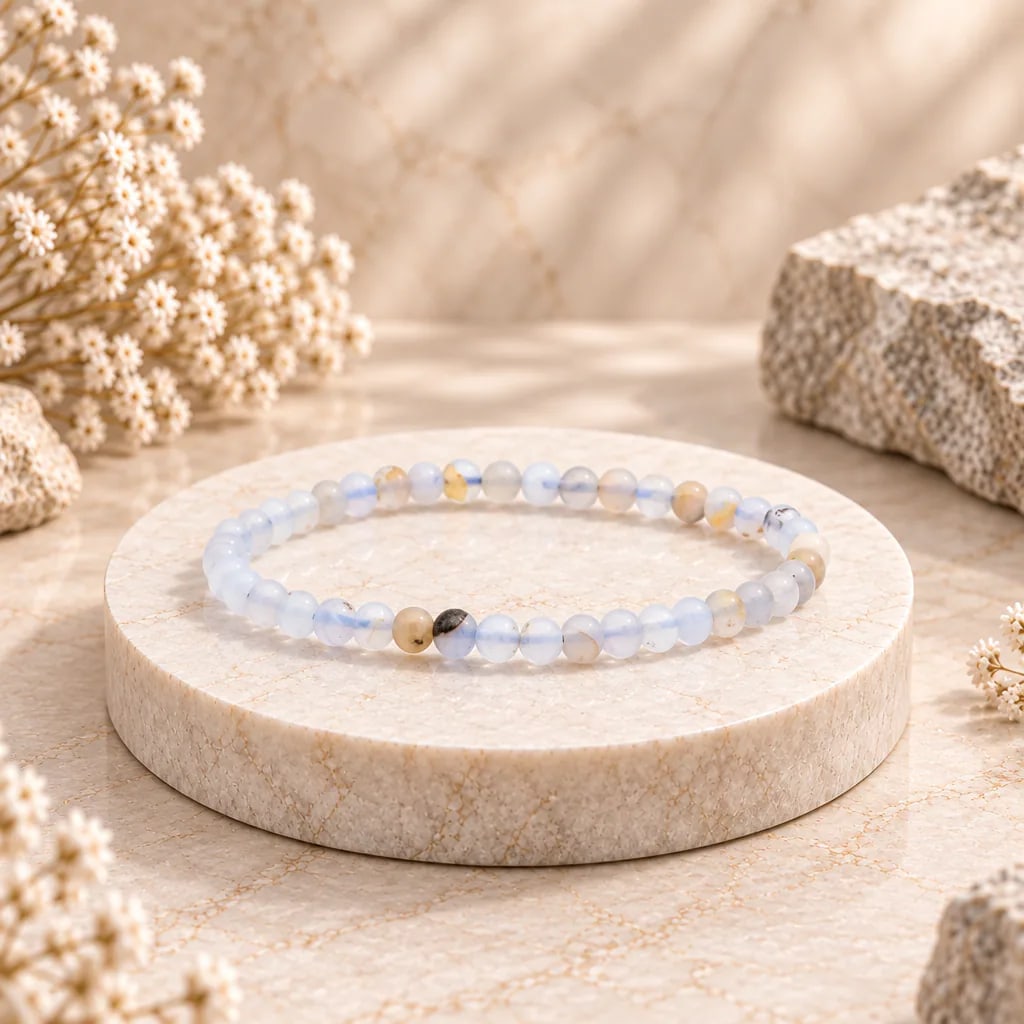Bracelet à boules en Calcédoine bleue (sur Guangue) · 6 mm · Namibie · Grade A, vue 1