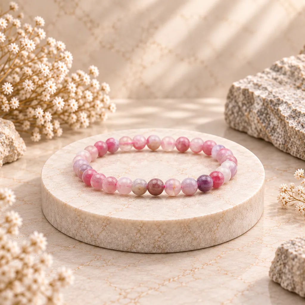 Bracelet à boules en Tourmaline rose (sur Eudialyte) · 6 mm · Namibie · Grade A, vue 1