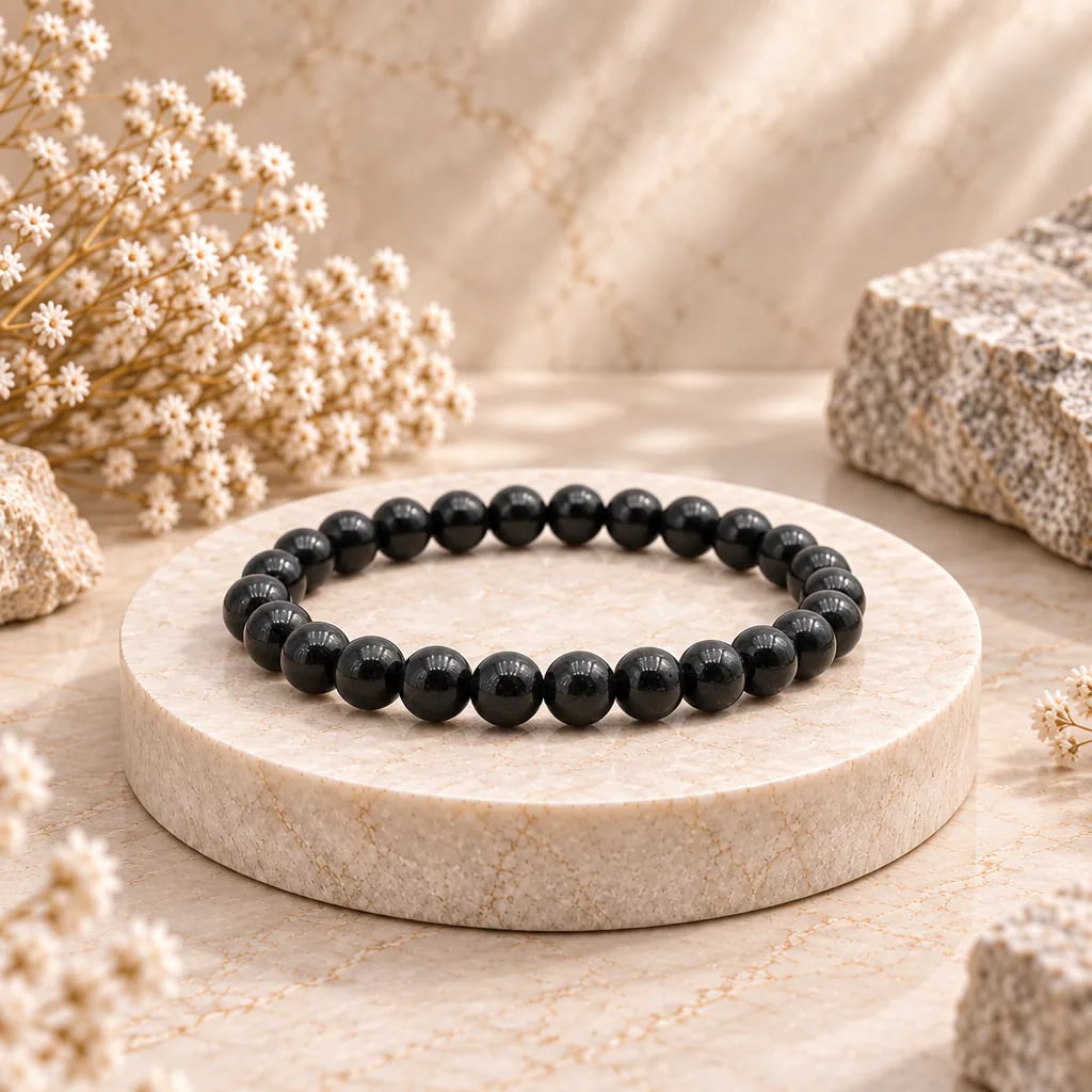 Bracelet à boules en Jais · 6 mm · Mongolie · Grade A, vue 1