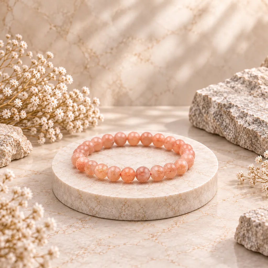 Bracelet à boules en Pierre de soleil · 7 mm · Inde · Grade A, vue 1