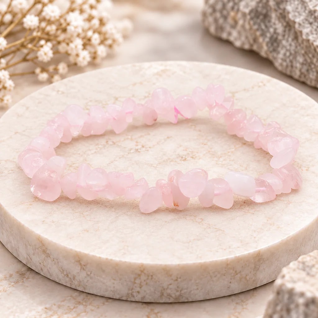 Bracelet baroque en quartz rose de Madagascar · Grade A+, vue 1