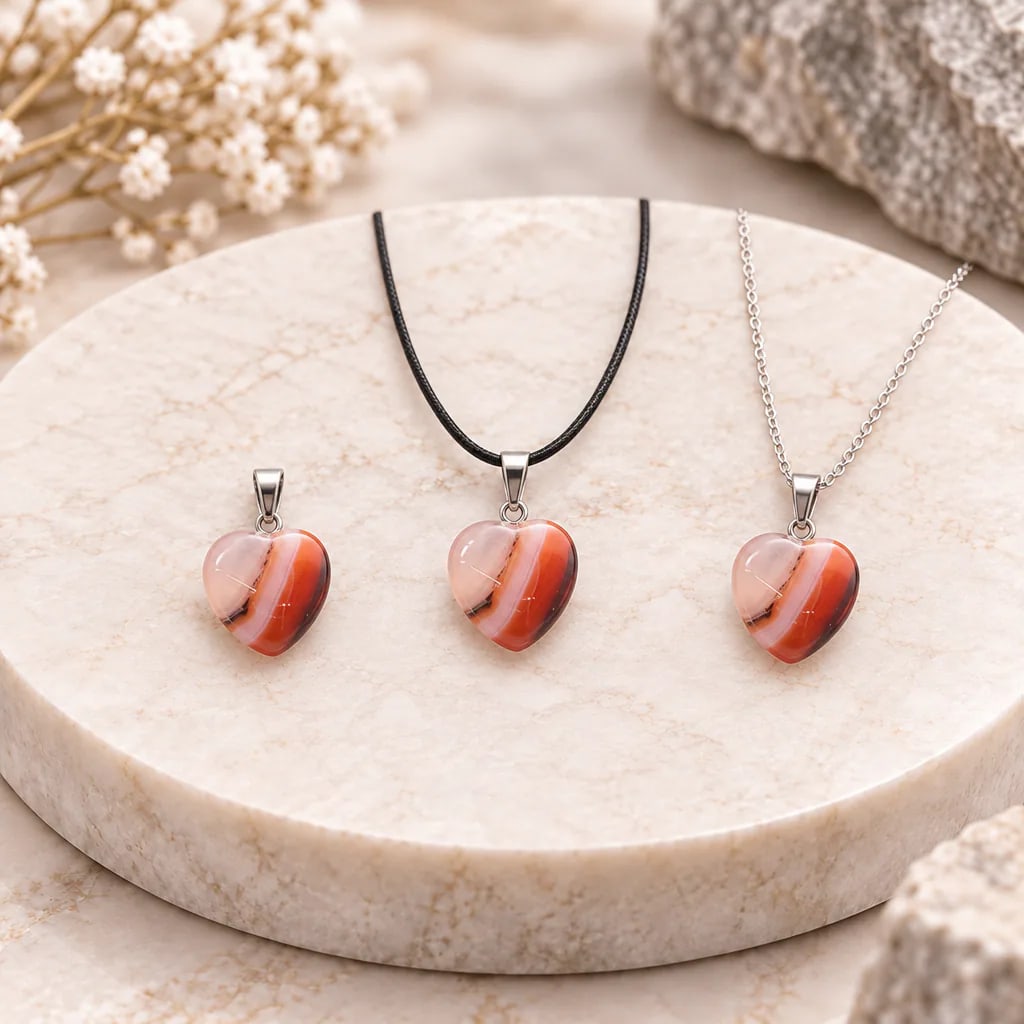 Pendentif cœur en cornaline du Brésil · Grade A, vue 1
