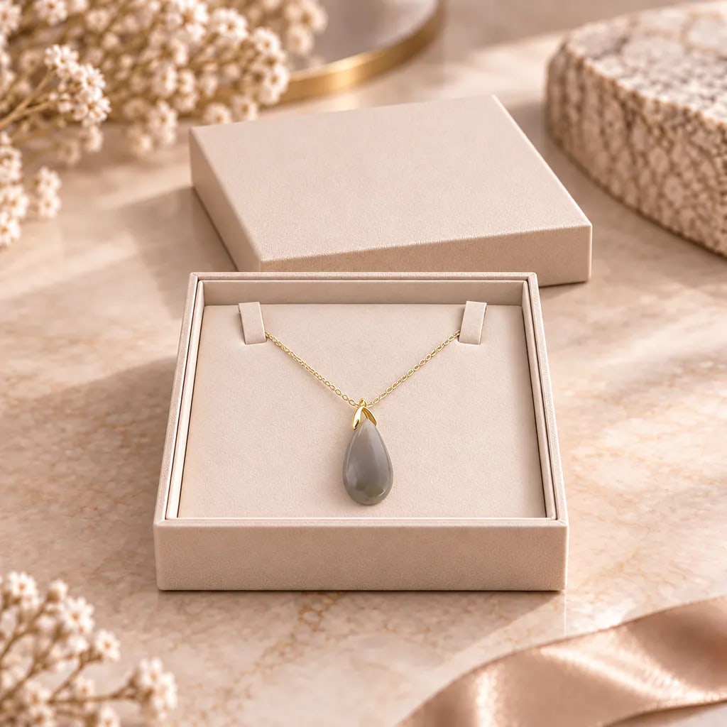 Collier sautoir en agate du Botswana — pendentif goutte 35 mm — Grade A+, vue 1