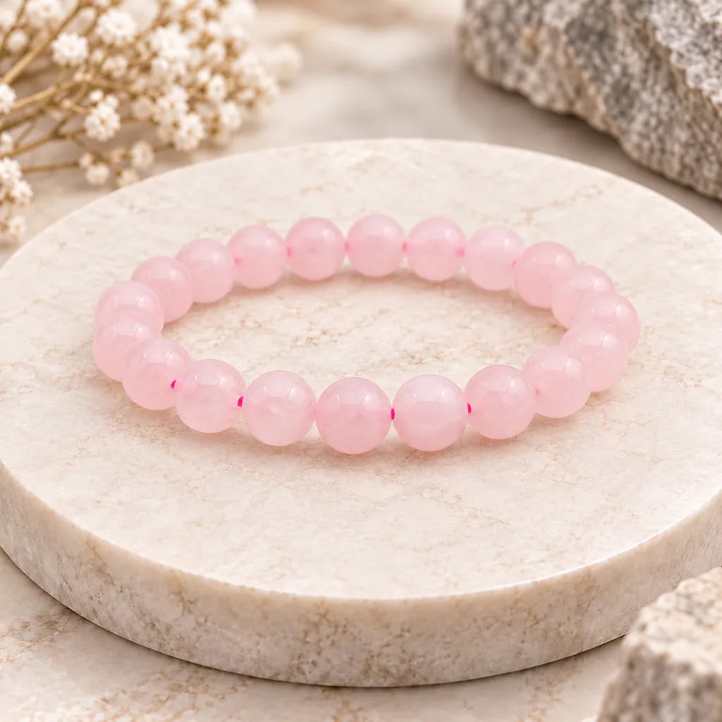 Bracelet à boules en quartz rose du Brésil — 8 mm — Grade A, vue 1