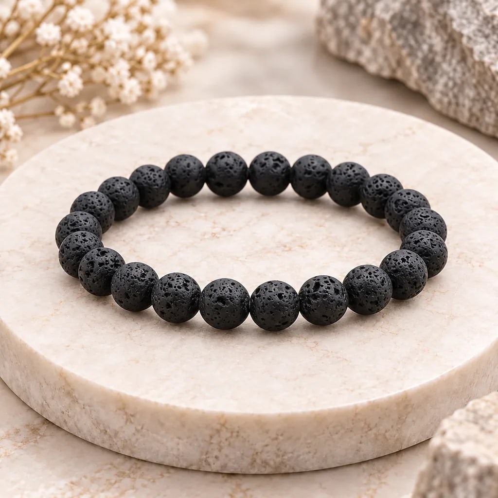 Bracelet à boules en pierre de lave de Chine — 8 mm — Grade A, vue 1