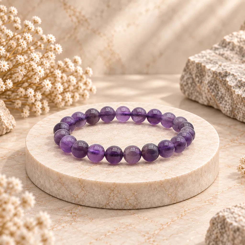Bracelet à boules en améthyste du Brésil — 8 mm — Grade A, vue 1