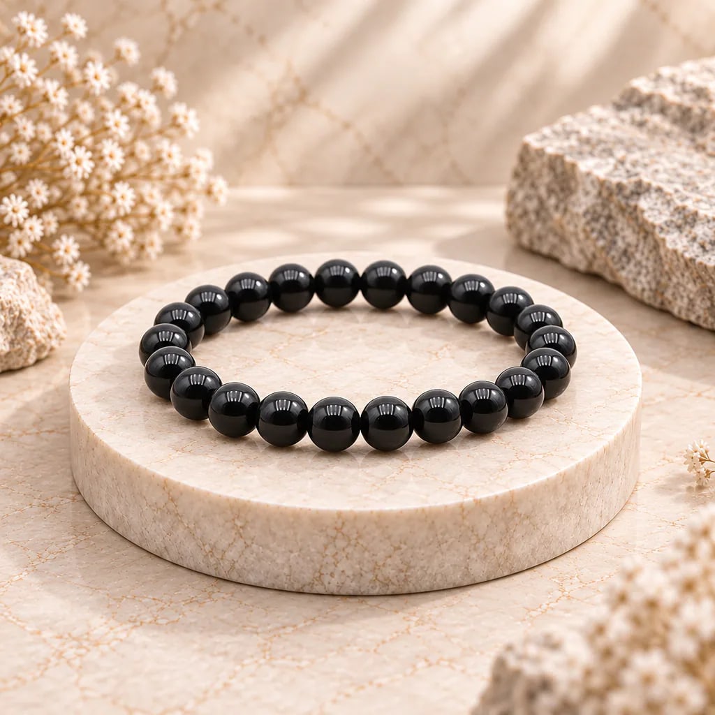 Bracelet à boules en obsidienne noire du Mexique — 8 mm — Grade A, vue 1