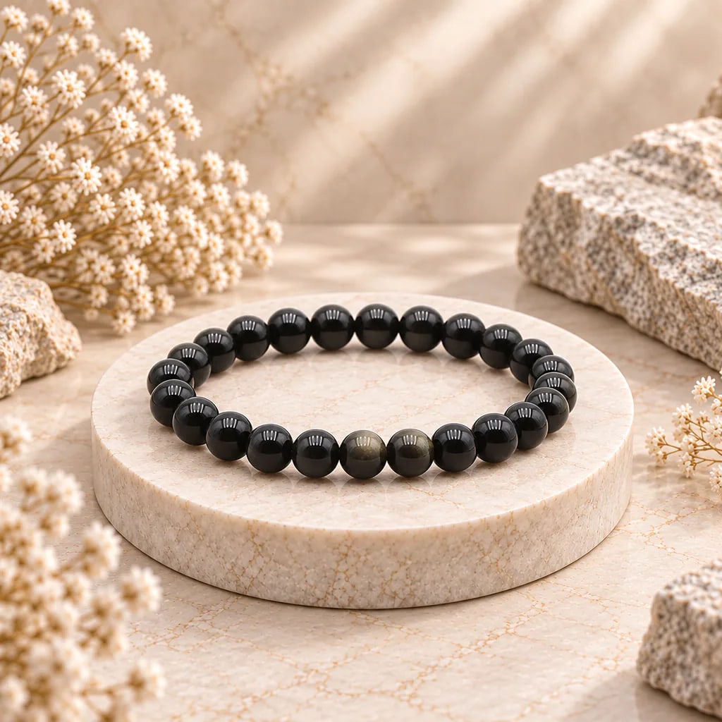 Bracelet à boules en obsidienne dorée du Mexique — 8 mm — Grade A, vue 1