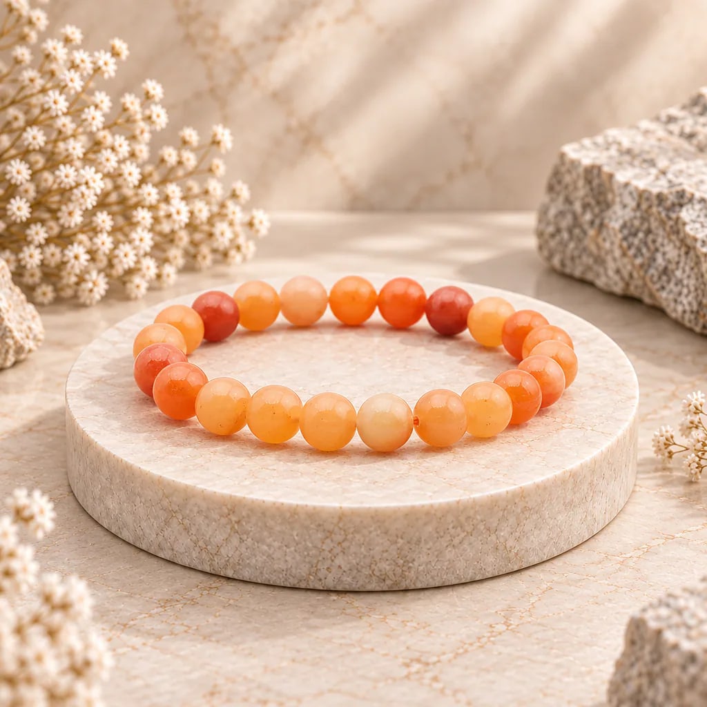 Bracelet à boules en aventurine orange du Brésil — 8 mm — Grade A+, vue 1