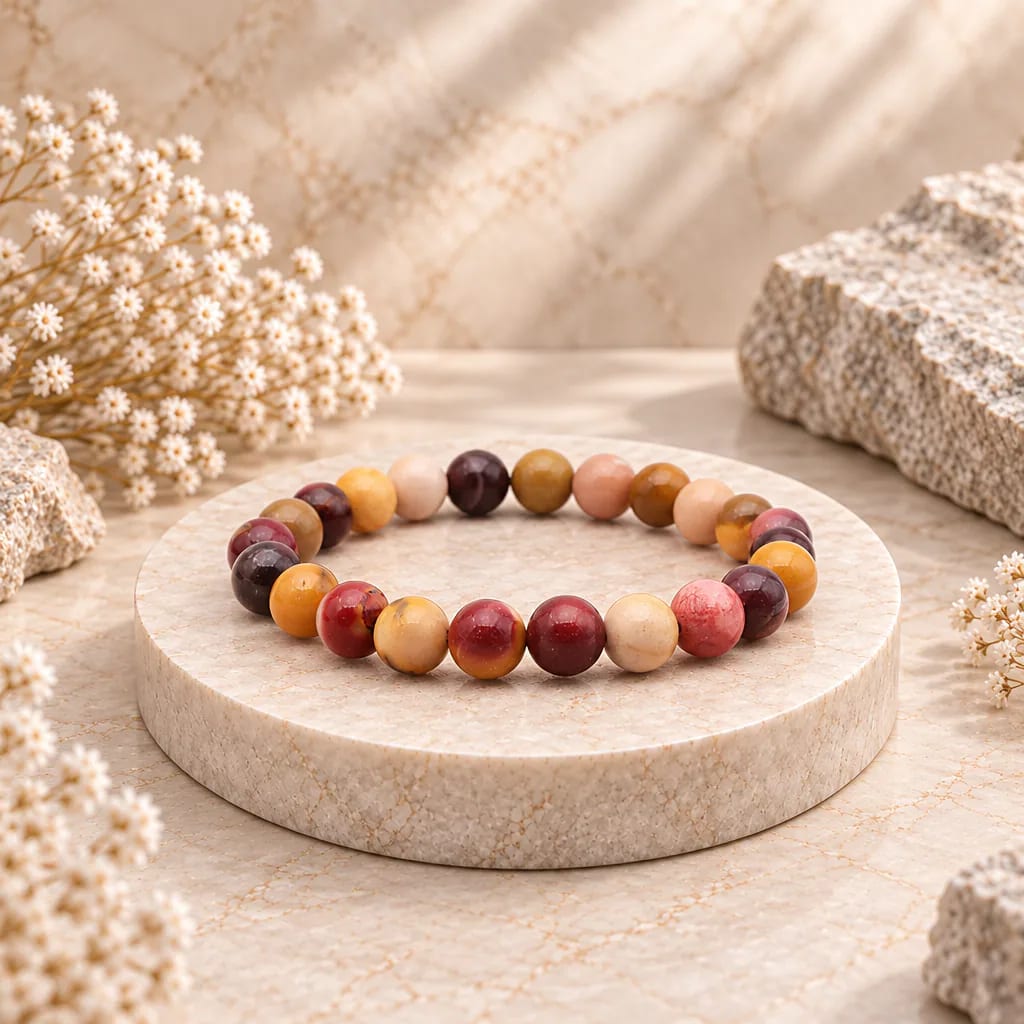 Bracelet à boules en jaspe mokaïte d’Australie — 8 mm — Grade A