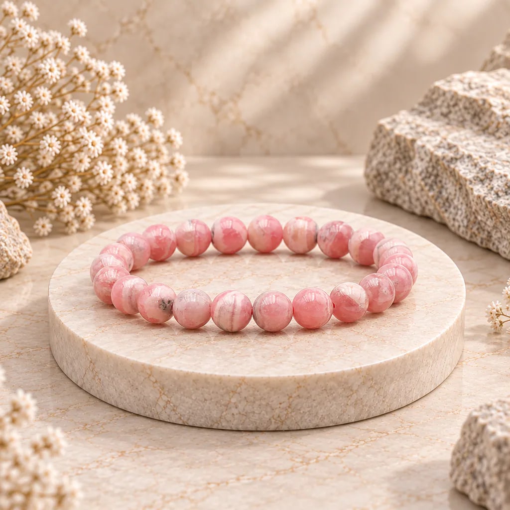Bracelet à boules en rhodochrosite d’Argentine — 8 mm — Grade AA, vue 1