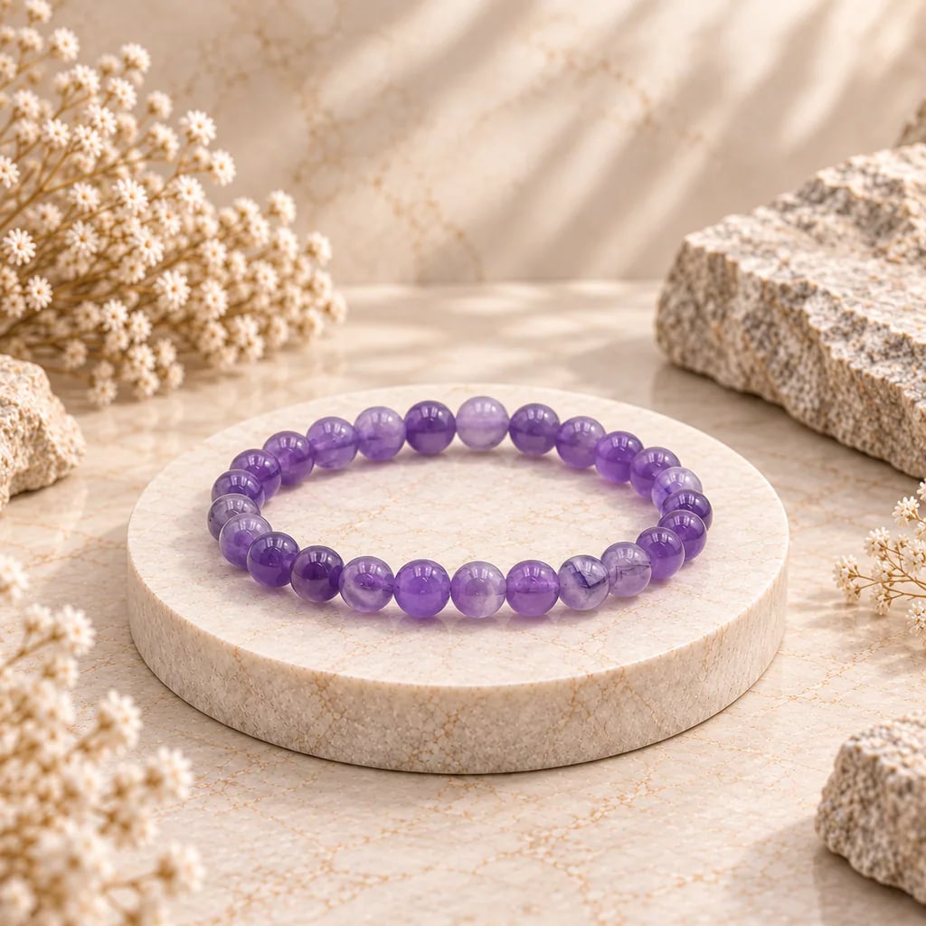 Bracelet à boules en améthyste claire du Brésil — 8 mm — Grade A+, vue 1