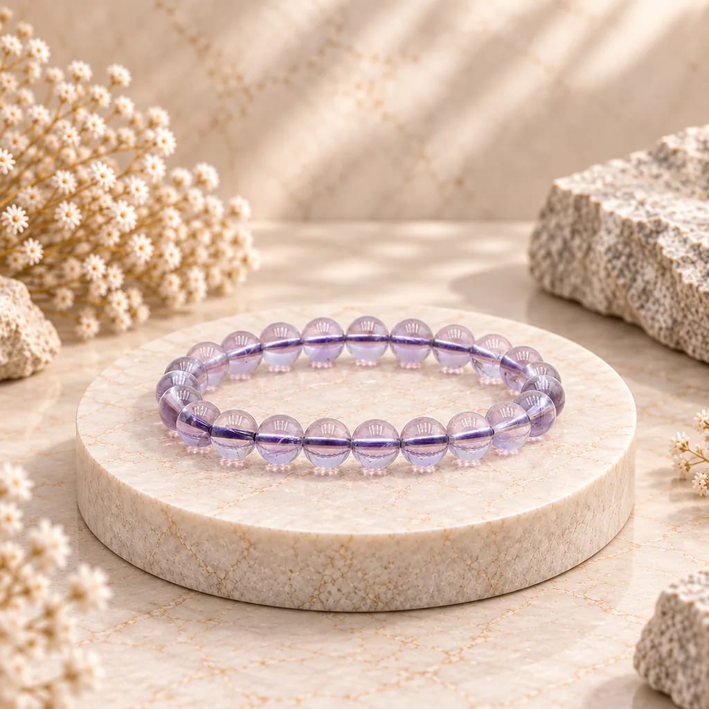Bracelet à boules en améthyste claire du Brésil — 8 mm — Grade AA