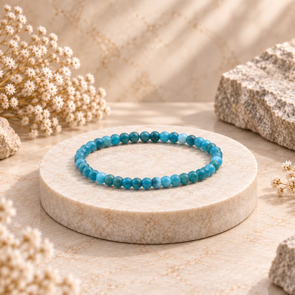Bracelet à boules en Apatite bleue · 4 mm · Madagascar · Grade A+, vue 1