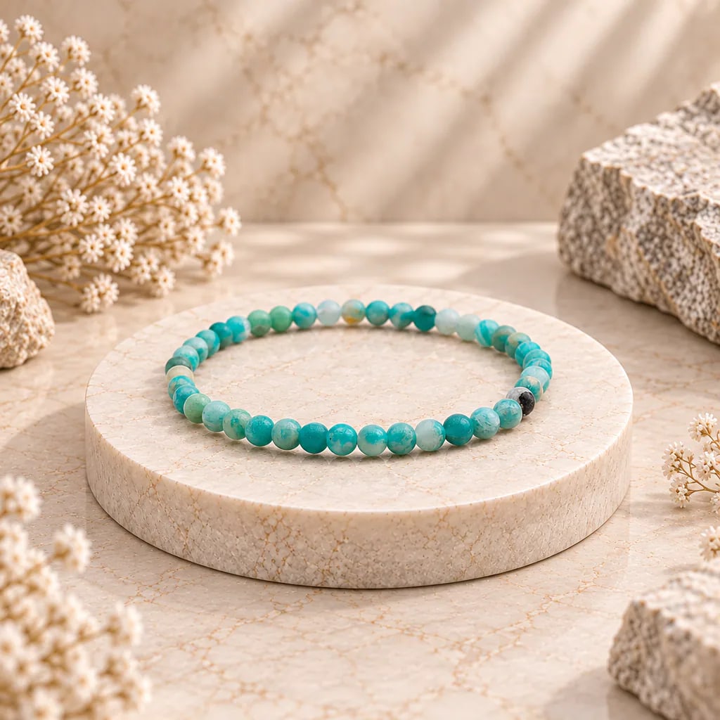 Bracelet à boules en Amazonite · 4 mm · Russie · Grade A+, vue 1